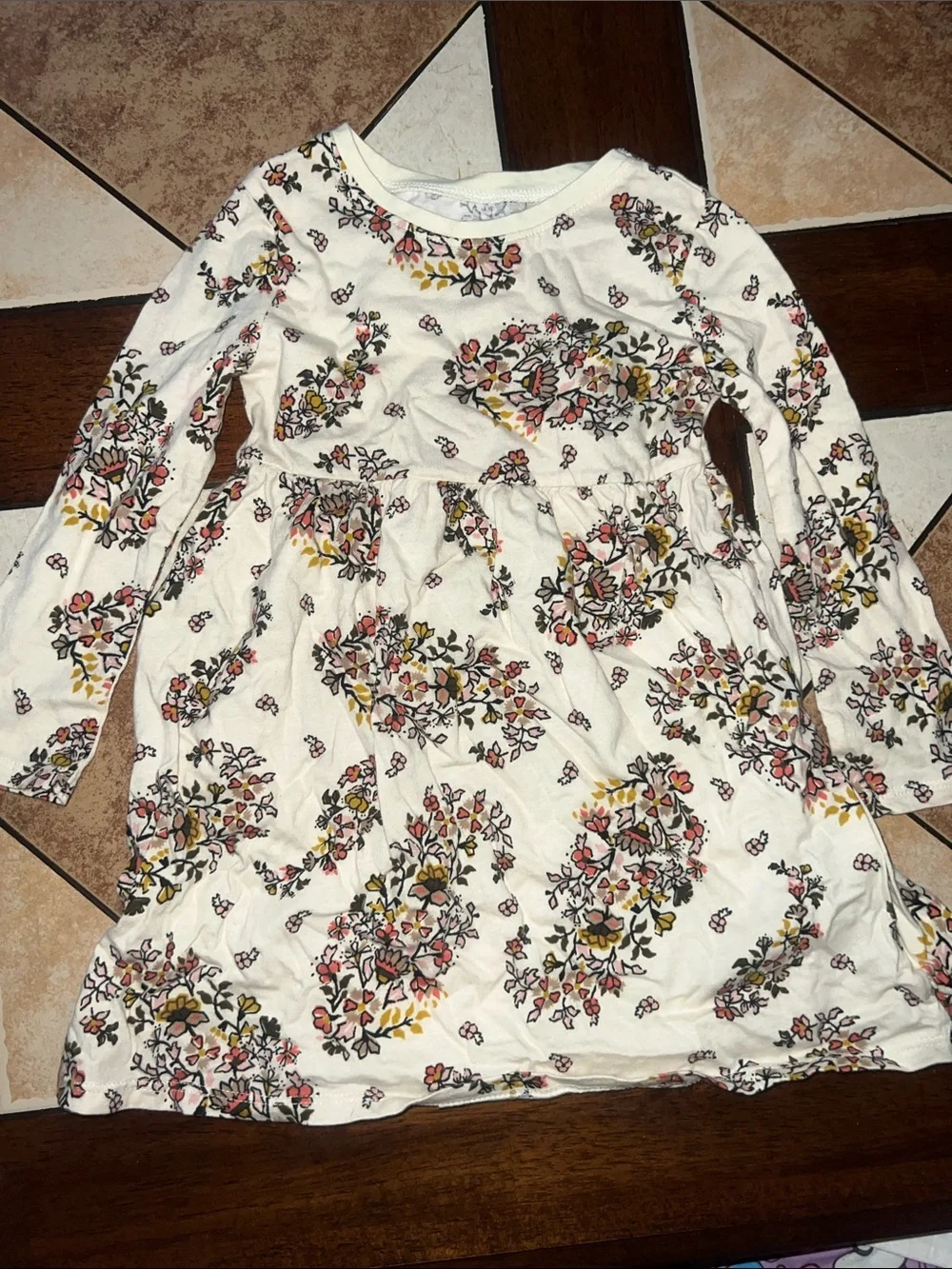 Old Navy White Floral Long-Sleeve Dress with Pink & Yellow Accents